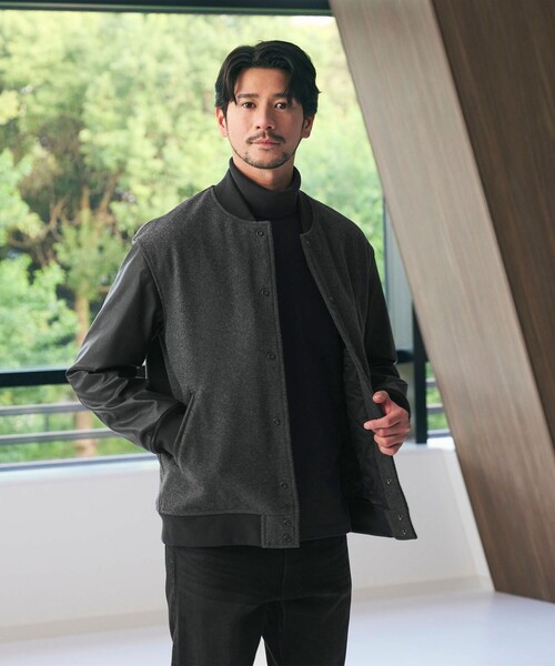 定価約7万1LDKuniversal productsレザースタジャンアワード HOLLOWAY レザー/メルトン スタジャン 34色展開 ［VARSITY