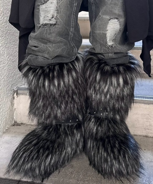 ブーツ 「Never mind the XU」belt fur boots / 「ネバーマインド ザ