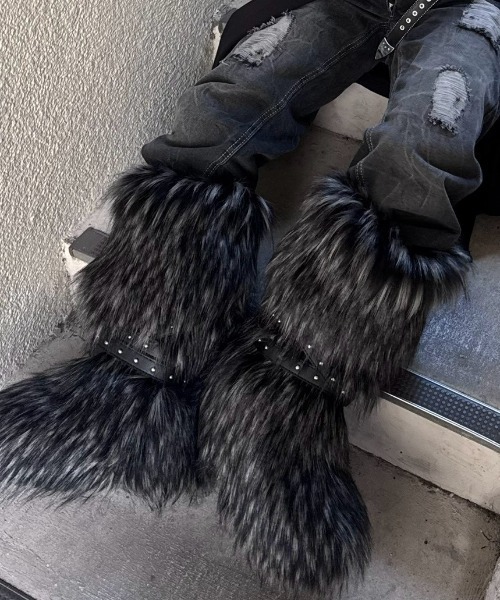 ブーツ 「Never mind the XU」belt fur boots / 「ネバーマインド ザ