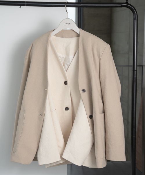 lawgy（ラウジー） ノーカラージャケット FREE ベージュ レディース