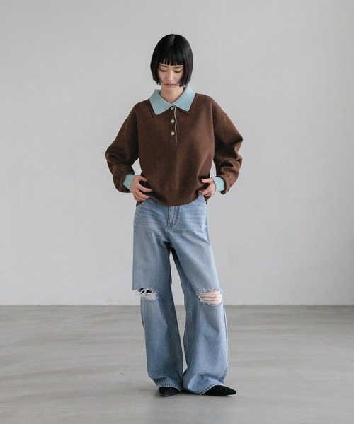 ニット セーター バイカラーポロニットロングスリーブ　636126 レディース | LOWRYS FARM | 14