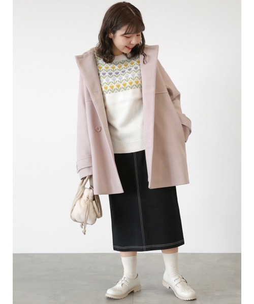 「ehka sopo」 コート フリ- ベージュ レディース_画像4