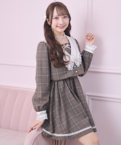 ぽ*こ様 ※即完売！新品★ROJITAチェック柄レースデカリボンセーラーワンピー ROJITA（ロジータ） ワンピース レイヤード配色セーラーワンピース