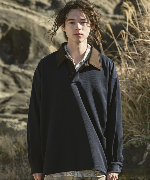 「Casper John」 長袖ポロシャツ MEDIUM ネイビー メンズ_画像3