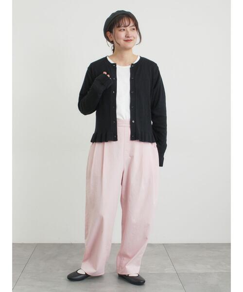 フリル付きピンクカーディガン axes femme（アクシーズ ファム） カーディガン レースアップモール