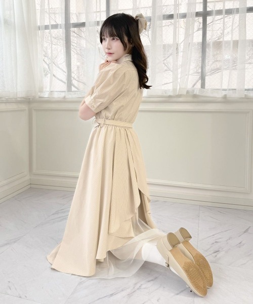 F i.n.t（フィント） シャツワンピース バックラッフルストライプ