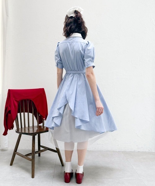 フィント バックラッフルストライプシャツワンピース F i.n.t（フィント） シャツワンピース バックラッフルストライプ