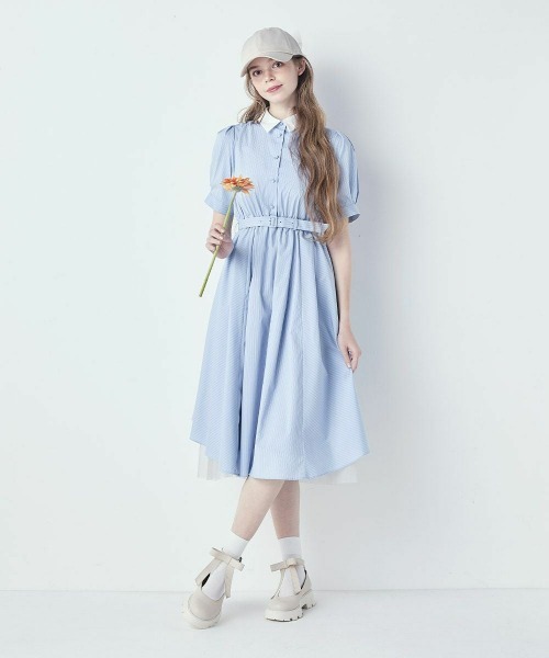 フィント バックラッフルストライプシャツワンピース F i.n.t（フィント） シャツワンピース バックラッフルストライプ