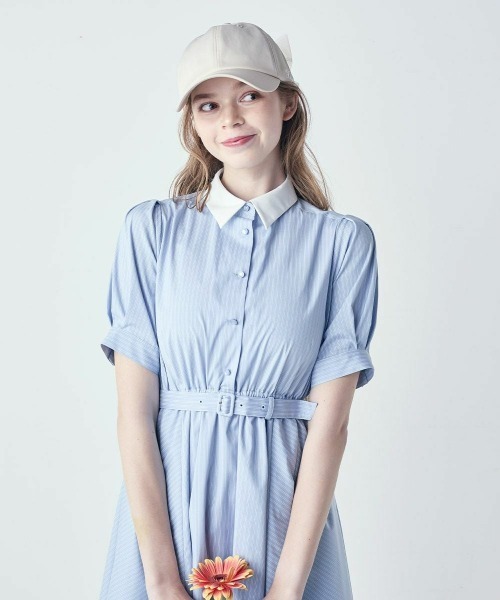 F i.n.t（フィント） シャツワンピース バックラッフルストライプ