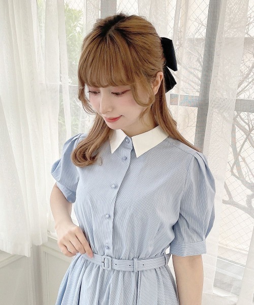 F i.n.t（フィント） シャツワンピース バックラッフルストライプ