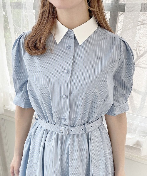 F i.n.t（フィント） シャツワンピース バックラッフルストライプ
