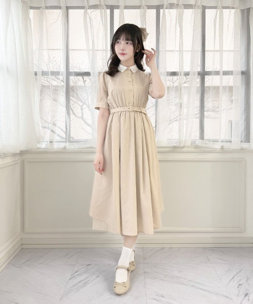 フィント バックラッフルストライプシャツワンピース F i.n.t（フィント） シャツワンピース バックラッフルストライプ