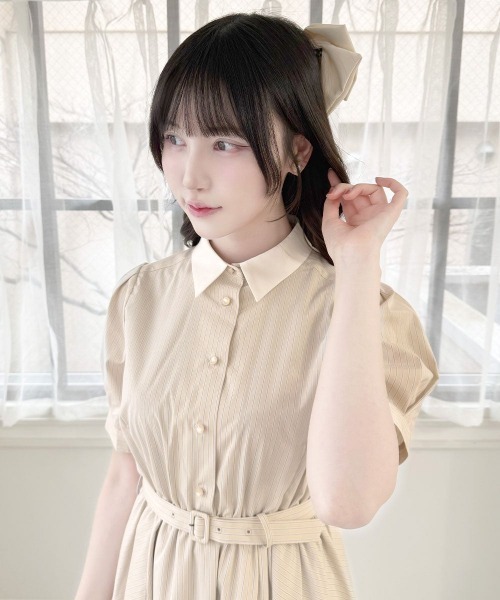 F i.n.t（フィント） シャツワンピース バックラッフルストライプ