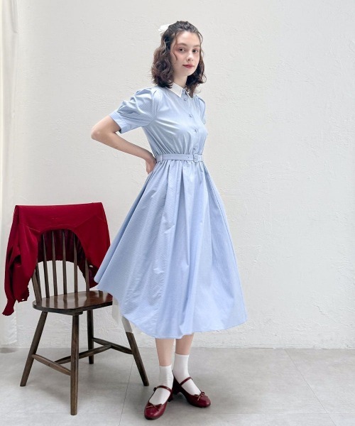 フィント バックラッフルストライプシャツワンピース F i.n.t（フィント） シャツワンピース バックラッフルストライプ