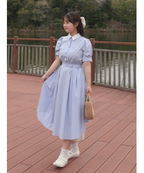 F i.n.t（フィント） シャツワンピース バックラッフルストライプ