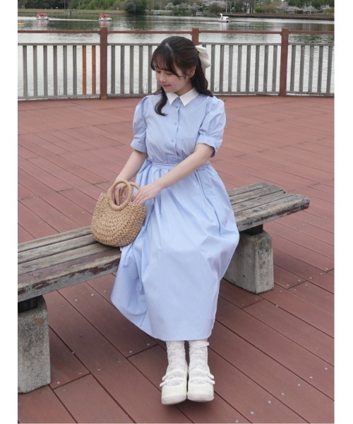 F i.n.t（フィント） シャツワンピース バックラッフルストライプ