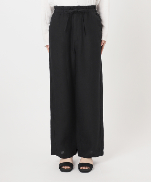 ワイドパンツ パンツ ベルギーリネンワイドイージーパンツ レディースの画像