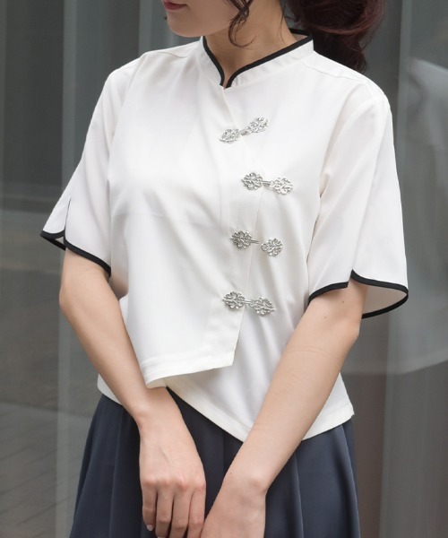 axes femme（アクシーズ ファム） ブラウス シャツ 半袖 チャイナ