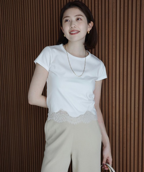 anuans（アニュアンス） tシャツ 半袖 シルクタッチコットンレース