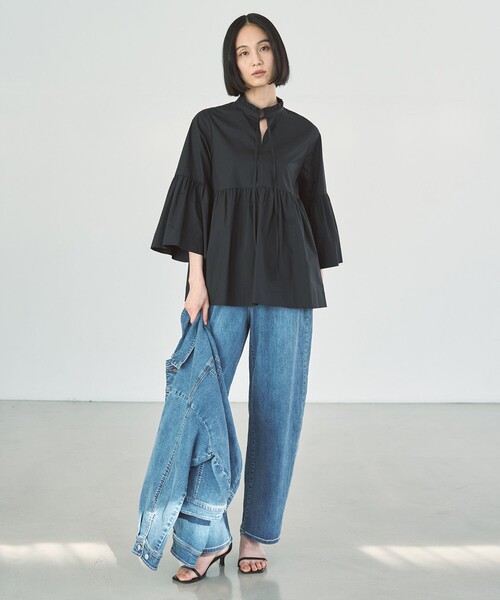「UNFILO」 7分袖ブラウス X-LARGE ブルー レディース_画像4