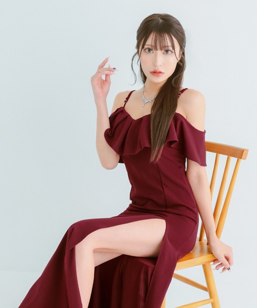 Tika（ティカ） ドレス キャバドレス ロング フレア オフショル キャミ