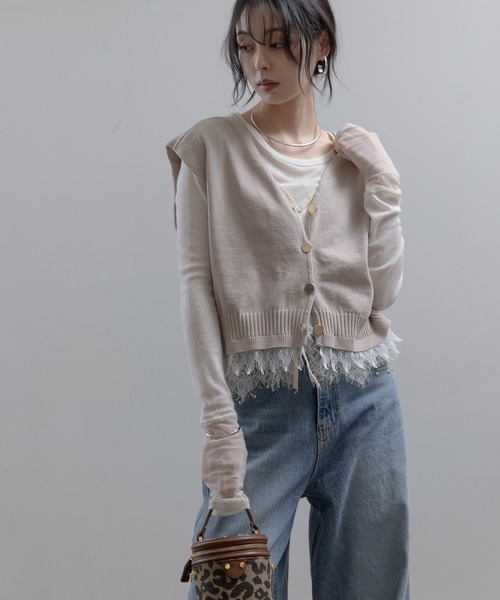 Eimee Law（エイミーロウ） ベスト ジレ レースレイヤードニットベスト