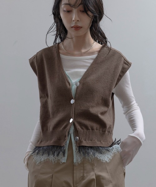 Eimee Law（エイミーロウ） ベスト ジレ レースレイヤードニットベスト