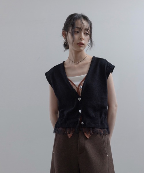 Eimee Law（エイミーロウ） ベスト ジレ レースレイヤードニットベスト
