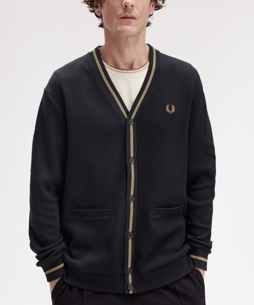 FRED PERRY カーディガン Tipped Pique Texture Cardigan／ピケ