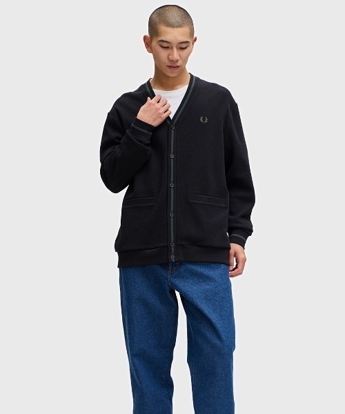 カーディガン Tipped Pique Texture Cardigan／ピケテクスチャーカーディガン レディース メンズ FRED PERRY カーディガン Tipped Pique Texture Cardigan／ピケ