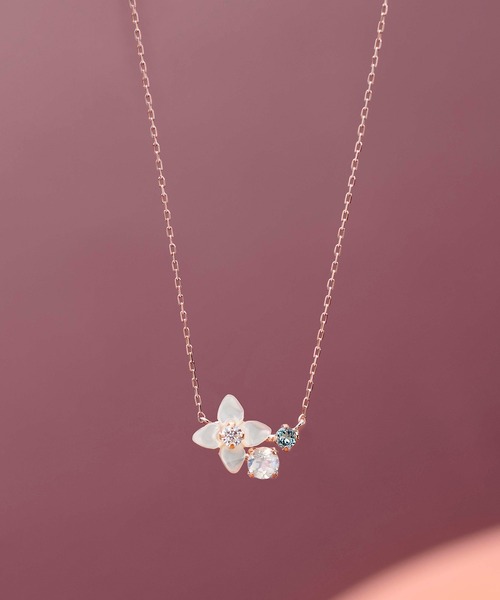 BLOOM ネックレス K10PG ブルートパーズ 花 モチーフ ブバルディア BLOOM（アクセサリー） ネックレス 11月誕生花 K10 ピンク