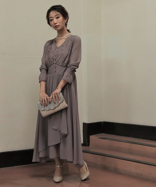 ドレス epic day レース×シフォンロングドレス