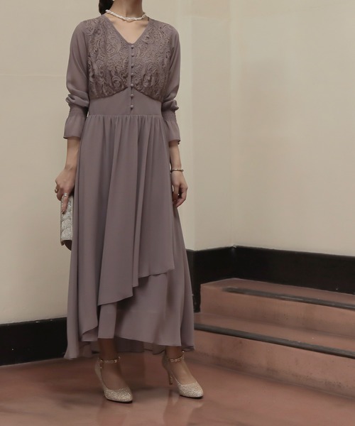 ドレス epic day レース×シフォンロングドレス