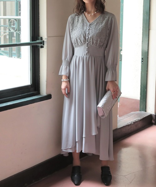 ドレス epic day レース×シフォンロングドレス