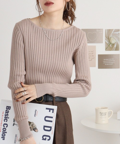 L'Appartement ボートネック Rib Knit リブニット ベージュ L'Appartement（アパルトモン）の「◇ボートネック Rib Knit（）」 - WEAR