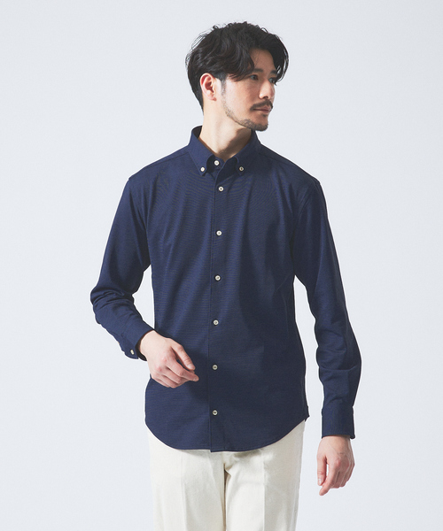 ネイビー リネン ボタン付きシャツ RECENCY OF MINE（リーセンシィオブマイン） シャツ 「FLEX SHIRTS