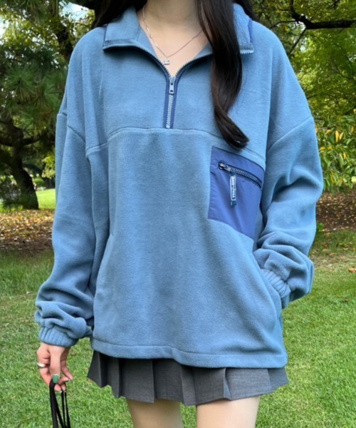 conte フリース ジップ プルオーバー ネイビー　美品 conte＞ ハーフジップ プルオーバー