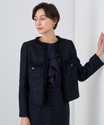 ANAYI ジャケット ノーカラージャケット ミックスツイードノー