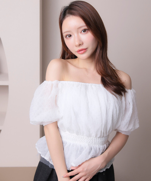 tシャツ ショルダーリボンオフショルトップス レディース