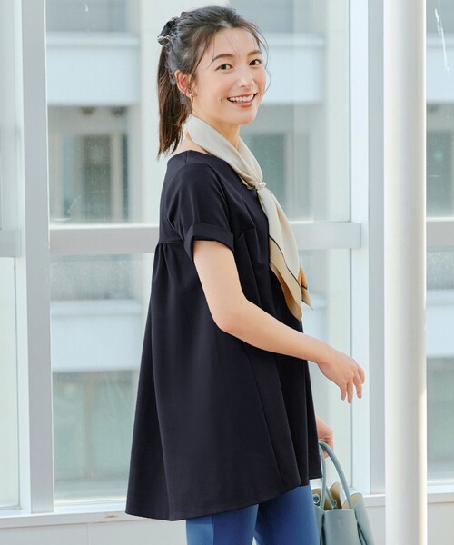 tシャツ 「UVカット・吸水速乾」 “きれい見え” バックフレアチュニック レディース
