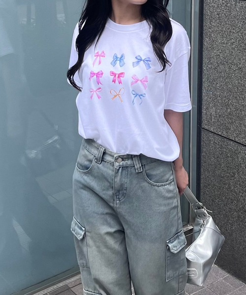 tシャツ 「F」Ｔシャツ　袖リボン レディース 楽天市場】袖リボン tシャツの通販