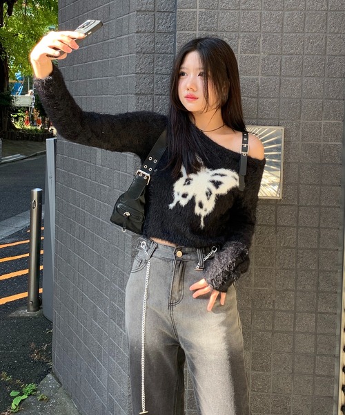 lilful ニット セーター ベルト付き バタフライモチーフ ワン 