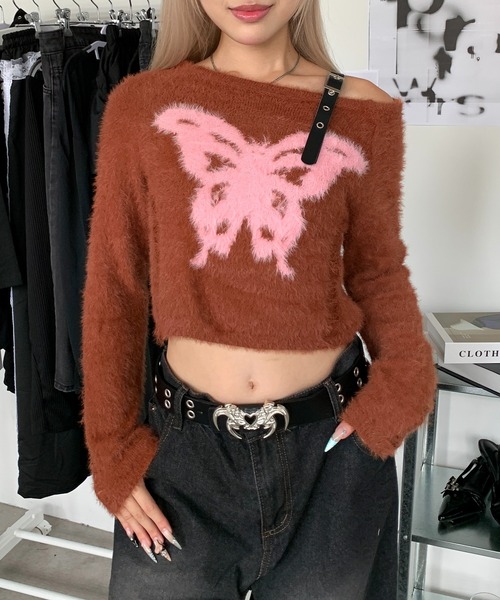 lilful ニット セーター ベルト付き バタフライモチーフ ワン