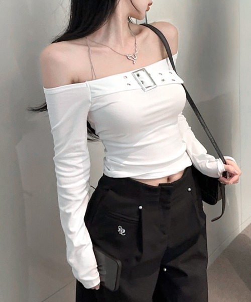 Riff（リフ） tシャツ ベルトデザインオフショルトップス レディース