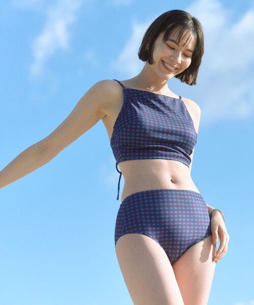 新品【Seea】シーア 水着 XS 水色 チェック柄 水着・ラッシュガード