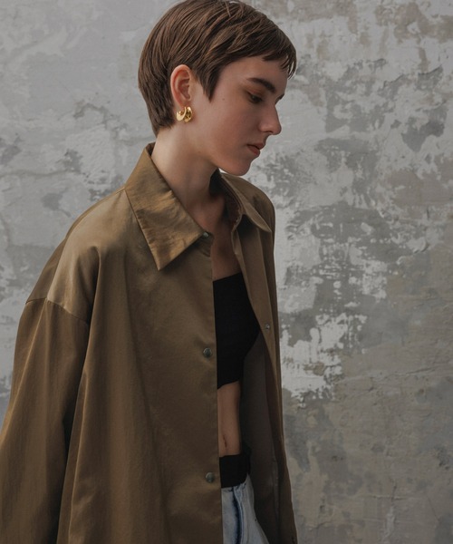 【新品】ナイロンサテンシャツブルゾン セール】【EMOELLE】ナイロンサテンシャツブルゾン（ブルゾン）｜ADAM