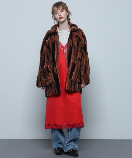 極美品♡ROSE BUD フェイクムーンロングコート　ボルドー ROSE BUD - 極美品♡ROSE BUD フェイクムーンロングコート ボルドーの