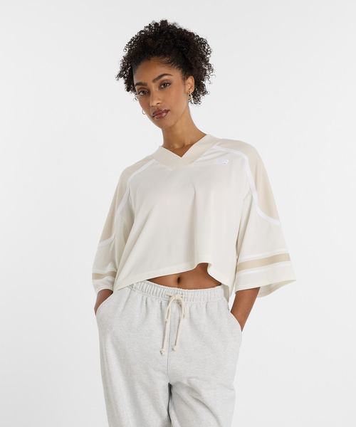 tシャツ ジャージー フラッタースリーブ Tシャツ レディース New Balance tシャツ ジャージメッシュショートスリーブTシャツ