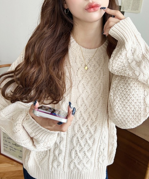moment+ ニット セーター ケーブルニットプルオーバー レディース