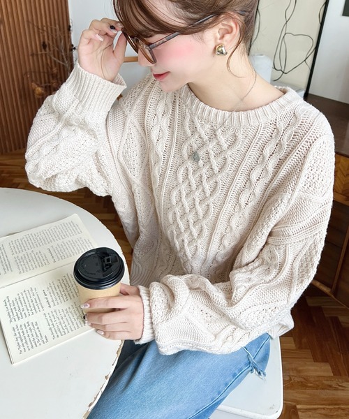moment+ ニット セーター ケーブルニットプルオーバー レディース
